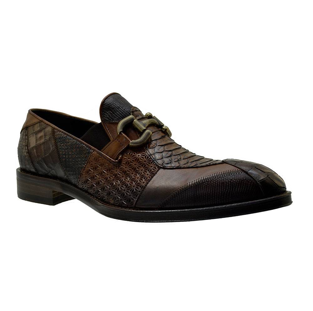Italian Men's Shoes Jo Ghost 4994 Brown Leather Slip-on Dress Buckle Shoes