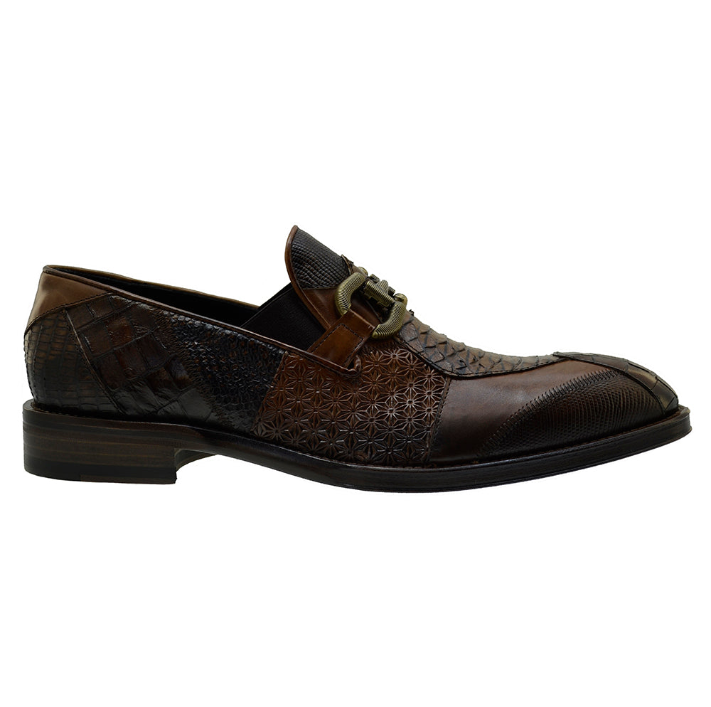 Italian Men's Shoes Jo Ghost 4994 Brown Leather Slip-on Dress Buckle Shoes