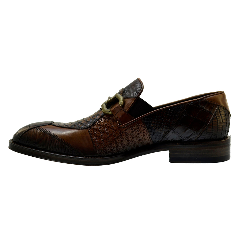 Italian Men's Shoes Jo Ghost 4994 Brown Leather Slip-on Dress Buckle Shoes