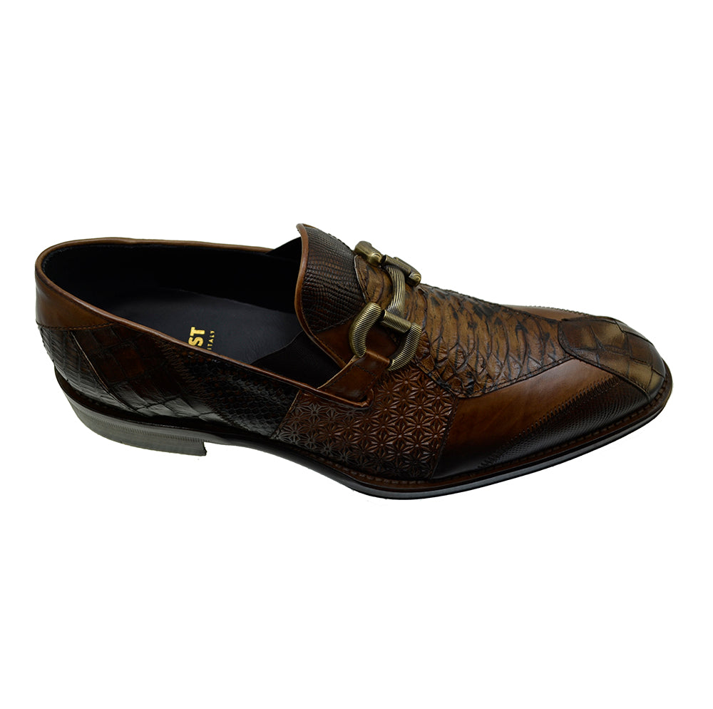 Men's Italian Shoes Jo Ghost 4994 Brown Leather Dress Buckle Shoes