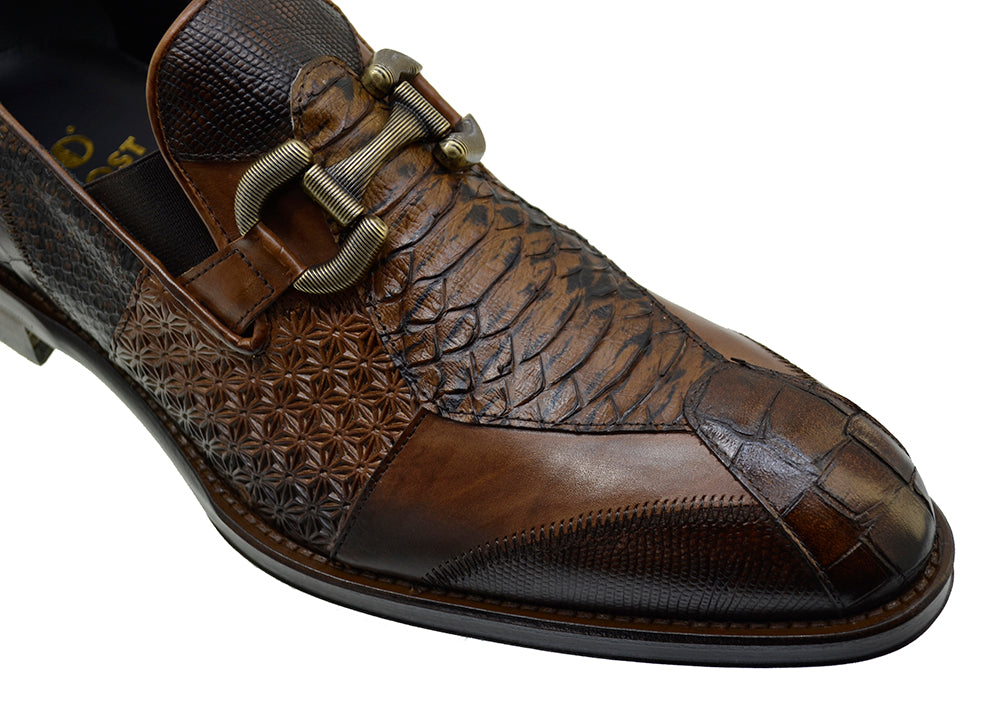 Men's Italian Shoes Jo Ghost 4994 Brown Leather Dress Buckle Shoes