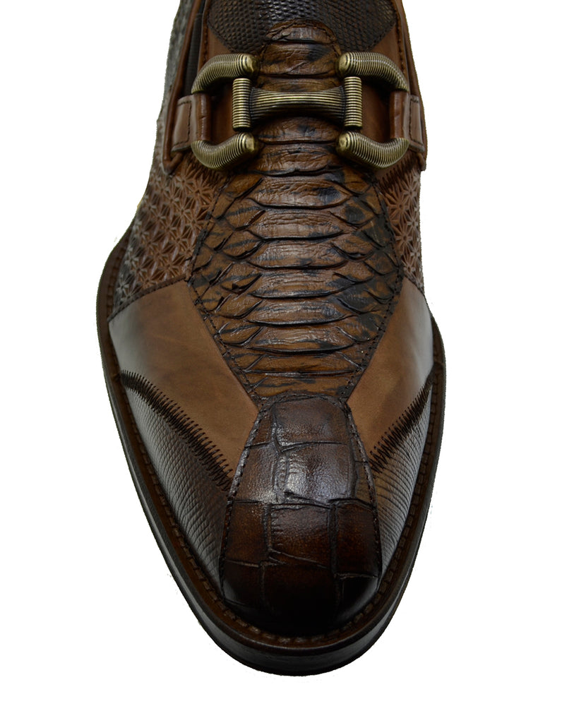 Men's Italian Shoes Jo Ghost 4994 Brown Leather Dress Buckle Shoes