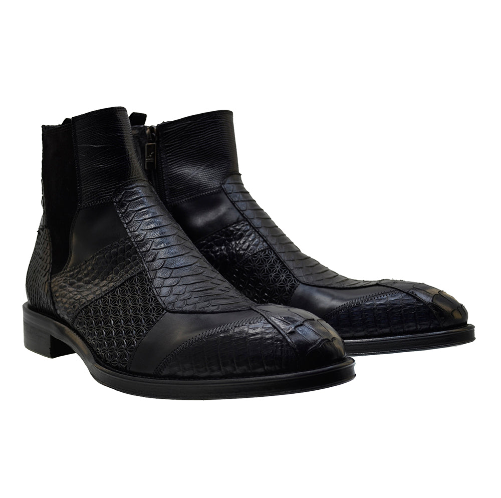 Italian Men's Shoes Jo Ghost 4996 Black Leather Formal Ankle Boots