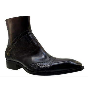Men's Italian Shoes Jo Ghost 5222 Mulberry Print Crocodile Leather Dress Boots