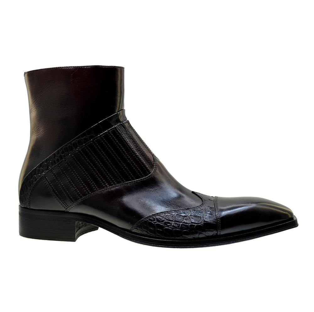 Men's Italian Shoes Jo Ghost 5222 Mulberry Print Crocodile Leather Dress Boots
