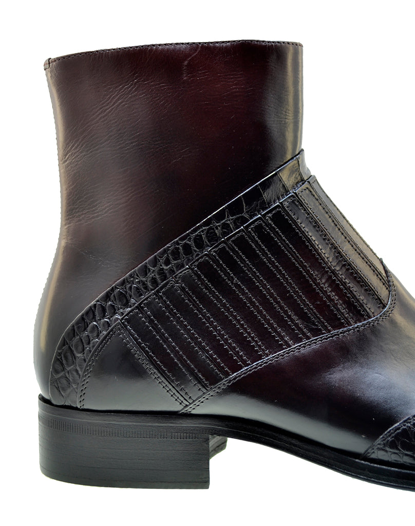 Men's Italian Shoes Jo Ghost 5222 Mulberry Print Crocodile Leather Dress Boots