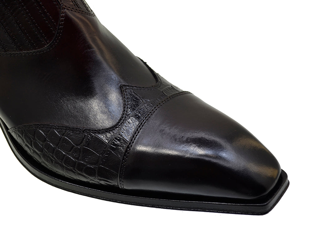 Men's Italian Shoes Jo Ghost 5222 Mulberry Print Crocodile Leather Dress Boots