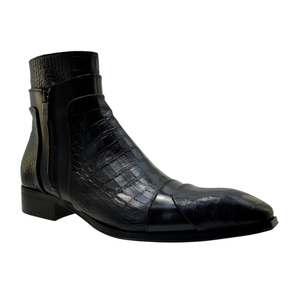 Men's Italian Shoes 5252 Black Leather Print Crocodile Dress Boots