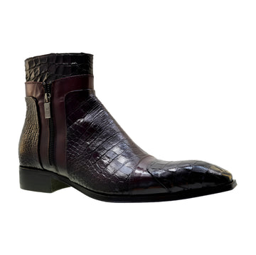 Men's Italian Boots 5252 Burgundy Print Crocodile Leather Dress Ankle Boots