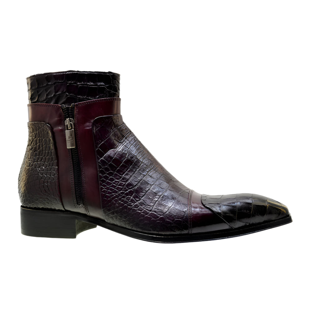 Men's Italian Boots 5252 Burgundy Print Crocodile Leather Dress Ankle Boots