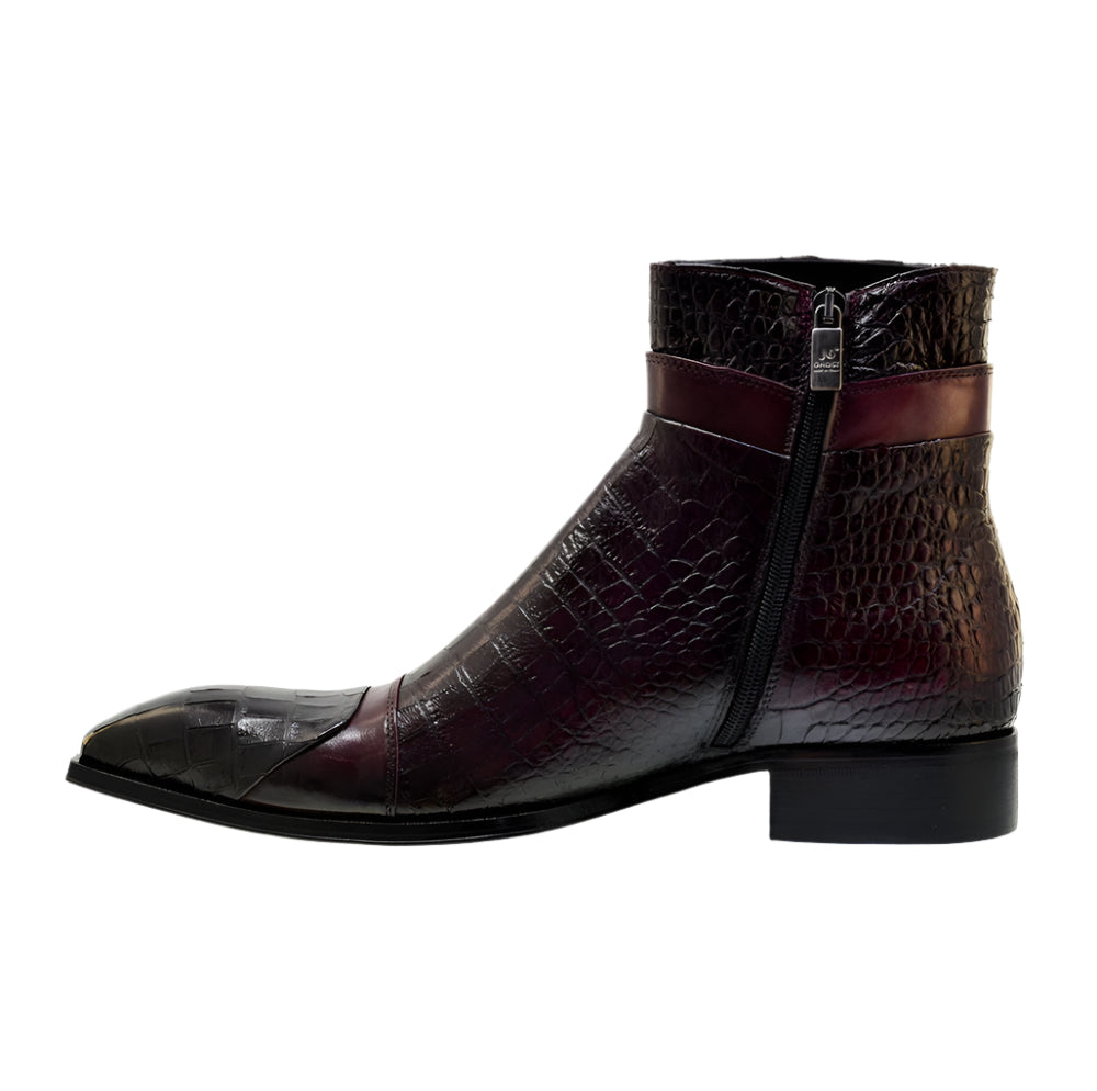 Men's Italian Boots 5252 Burgundy Print Crocodile Leather Dress Ankle Boots