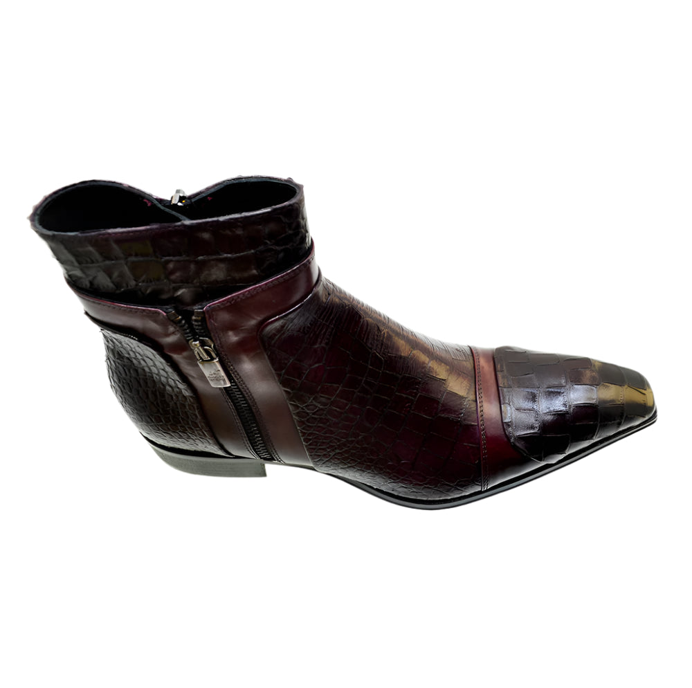Men's Italian Boots 5252 Burgundy Print Crocodile Leather Dress Ankle Boots