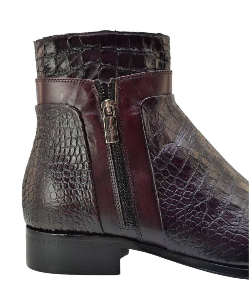 Men's Italian Boots 5252 Burgundy Print Crocodile Leather Dress Ankle Boots