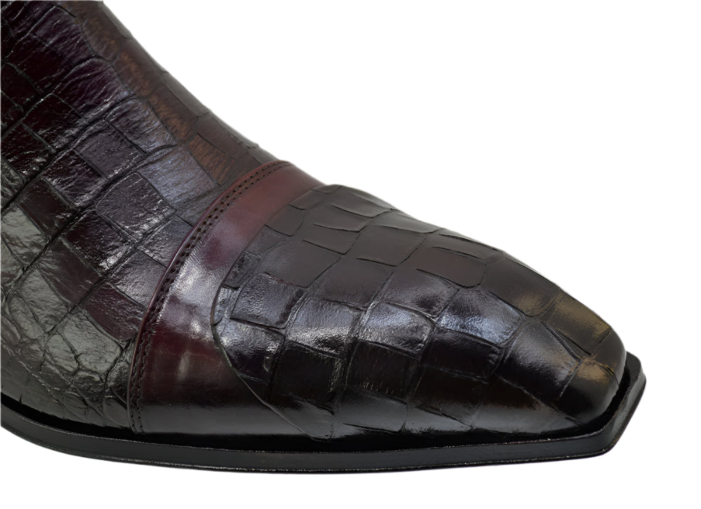 Men's Italian Boots 5252 Burgundy Print Crocodile Leather Dress Ankle Boots