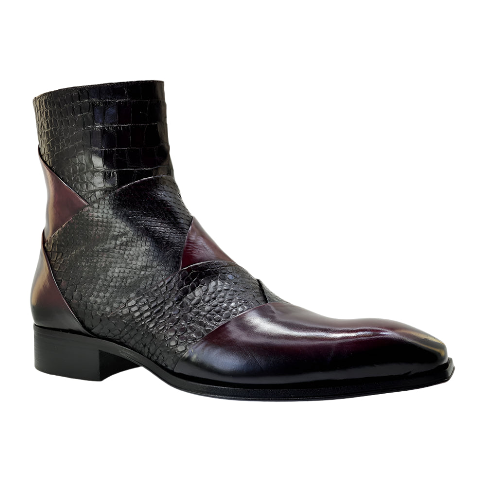 Men's Italian Boots Jo Ghost 5589 Burgundy Print Leather Dress Ankle Boots