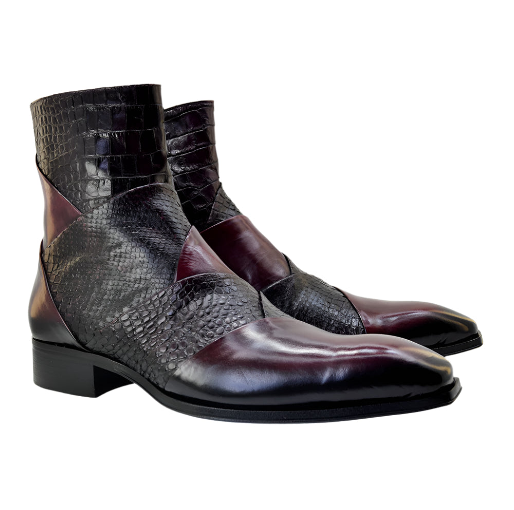 Men's Italian Boots Jo Ghost 5589 Burgundy Print Leather Dress Ankle Boots