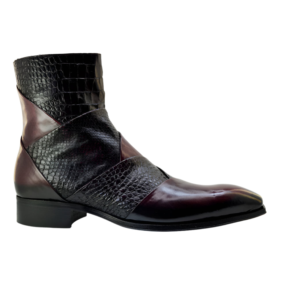 Men's Italian Boots Jo Ghost 5589 Burgundy Print Leather Dress Ankle Boots