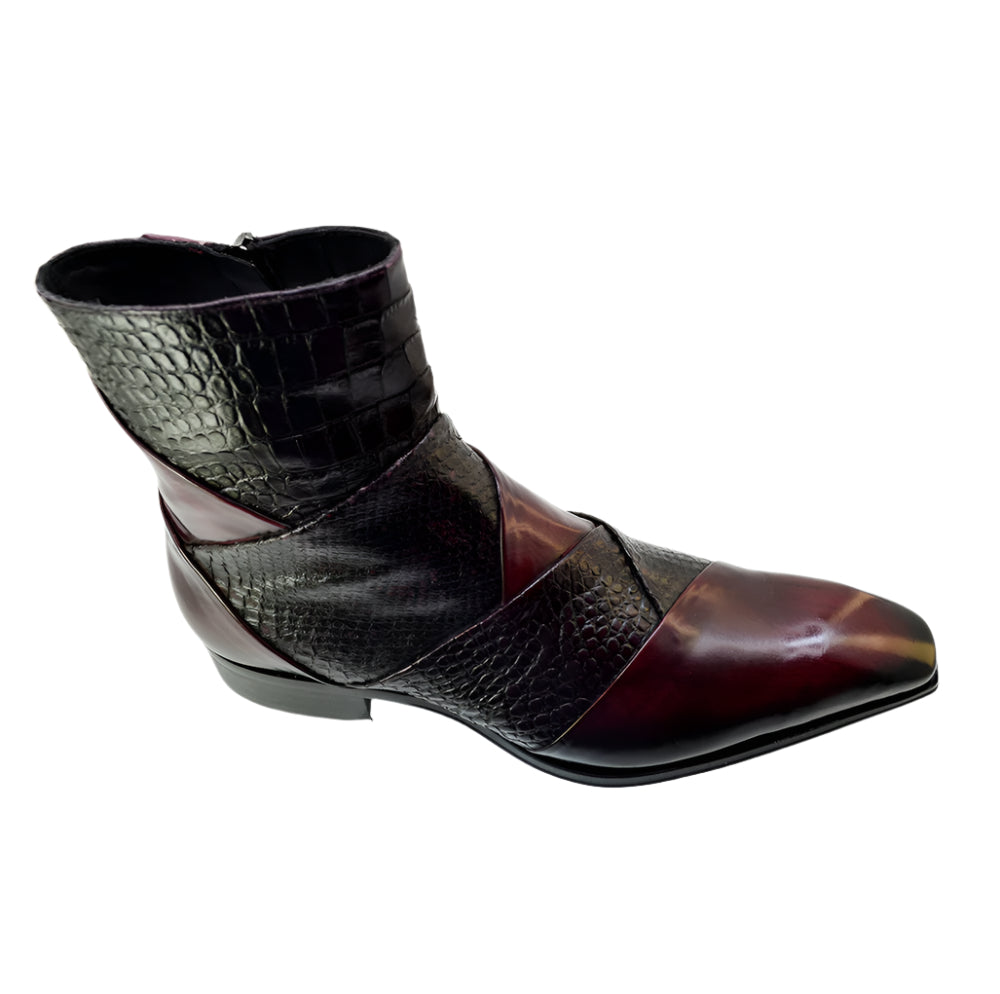 Men's Italian Boots Jo Ghost 5589 Burgundy Print Leather Dress Ankle Boots