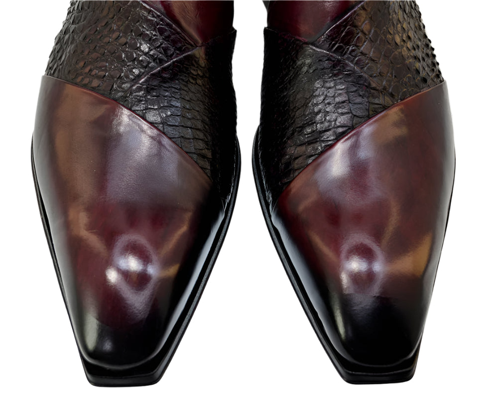 Men's Italian Boots Jo Ghost 5589 Burgundy Print Leather Dress Ankle Boots