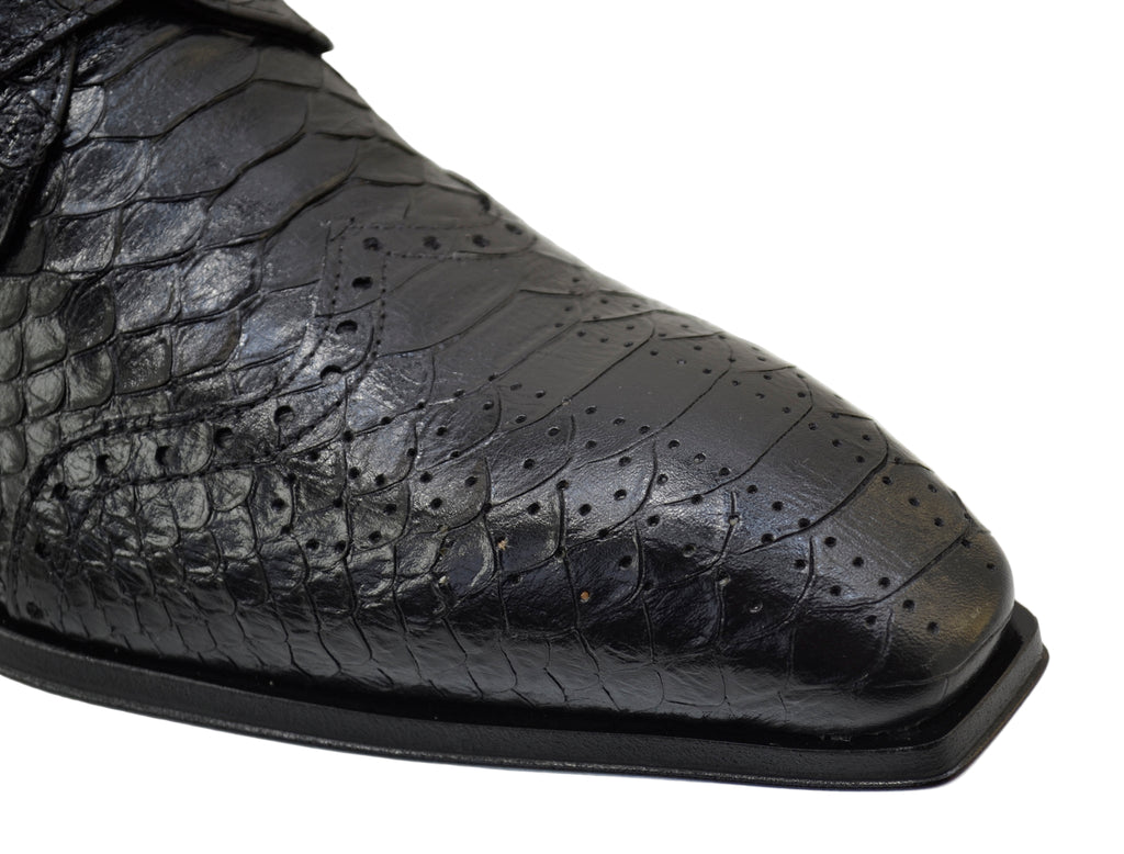 Men's Italian Boots Jo Ghost 5611 Black Print Python Leather Ankle Buckle Boots