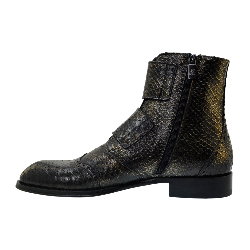Men's Italian Boots Jo Ghost 5611 Gold Print Python Leather Buckle Ankle Boots