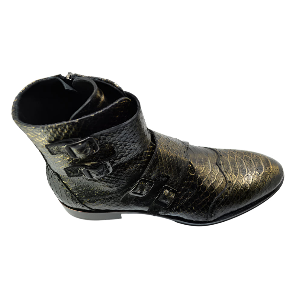 Men's Italian Boots Jo Ghost 5611 Gold Print Python Leather Buckle Ankle Boots