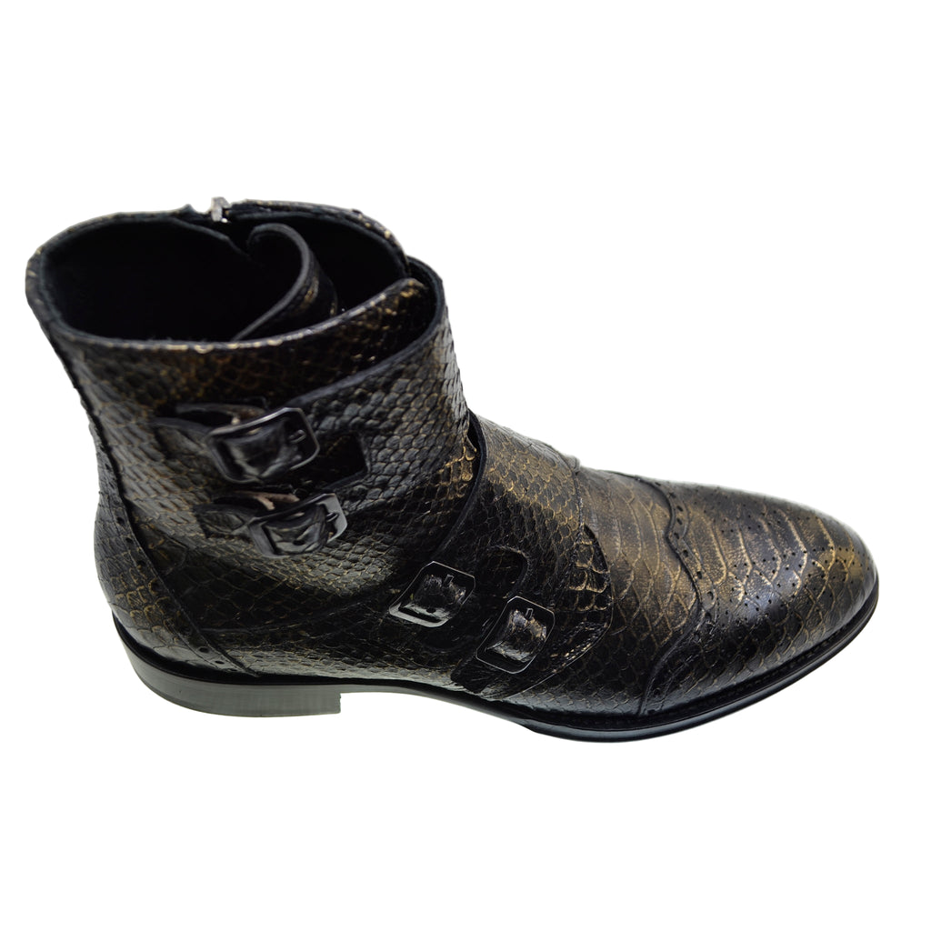 Men's Italian Boots Jo Ghost 5611 Gold Print Python Leather Buckle Ankle Boots