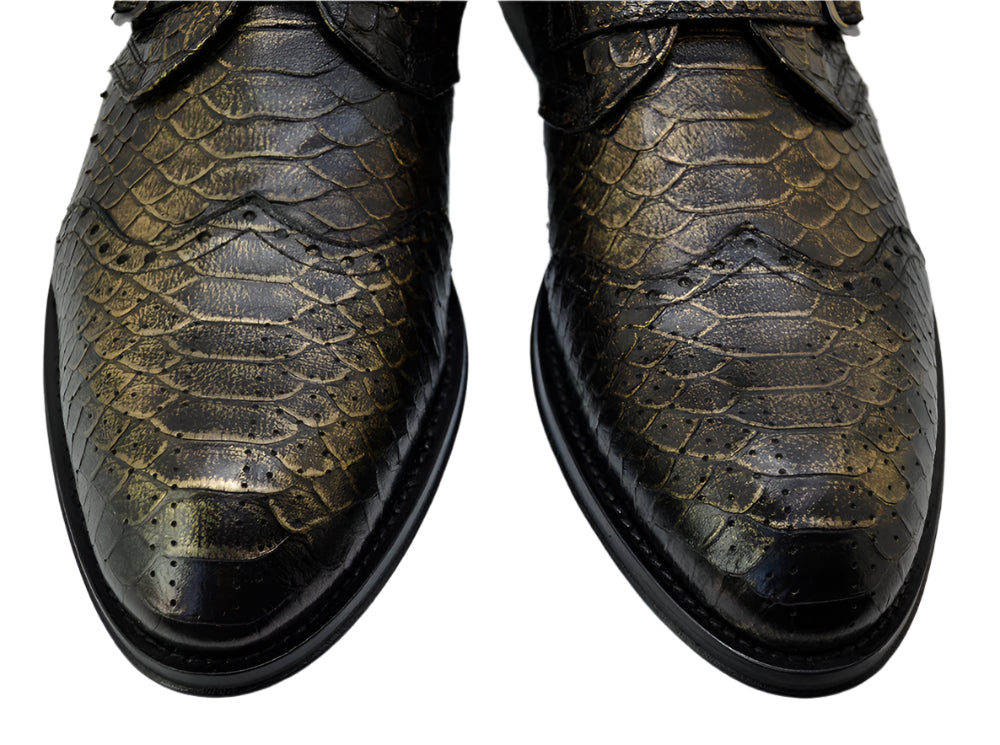 Men's Italian Boots Jo Ghost 5611 Gold Print Python Leather Buckle Ankle Boots