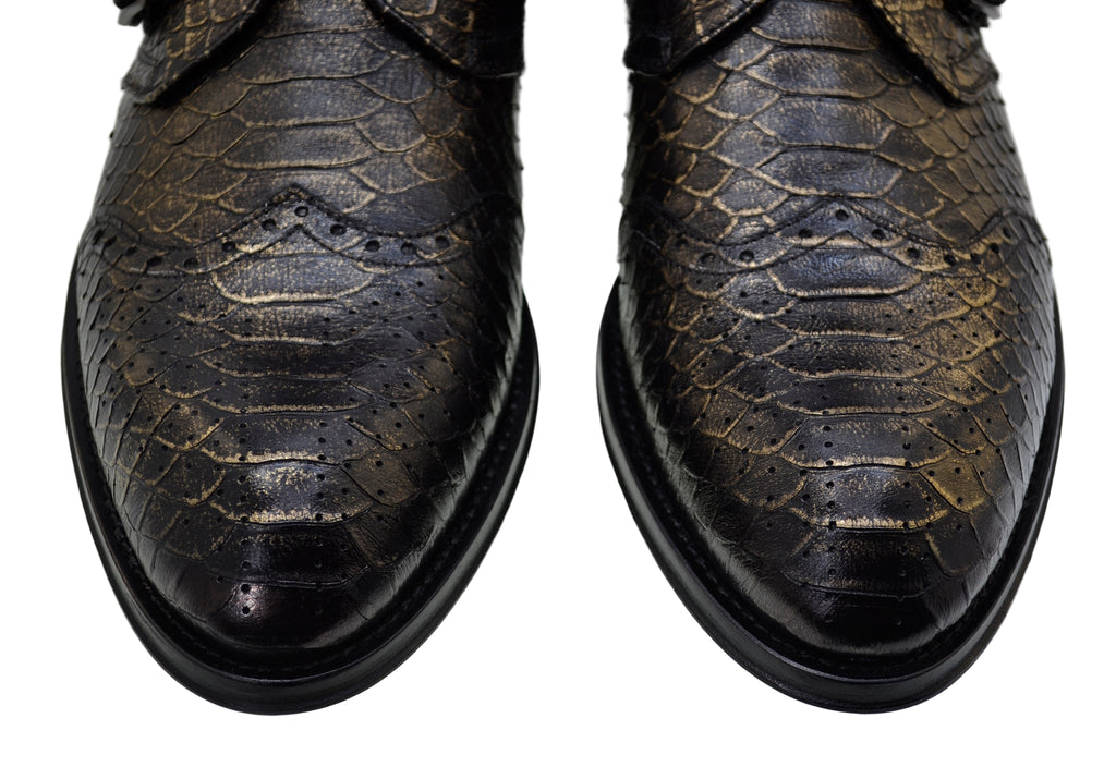 Men's Italian Boots Jo Ghost 5611 Gold Print Python Leather Buckle Ankle Boots