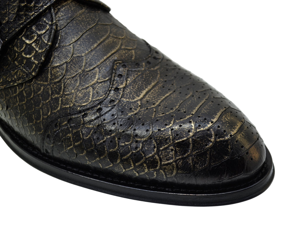 Men's Italian Boots Jo Ghost 5611 Gold Print Python Leather Buckle Ankle Boots