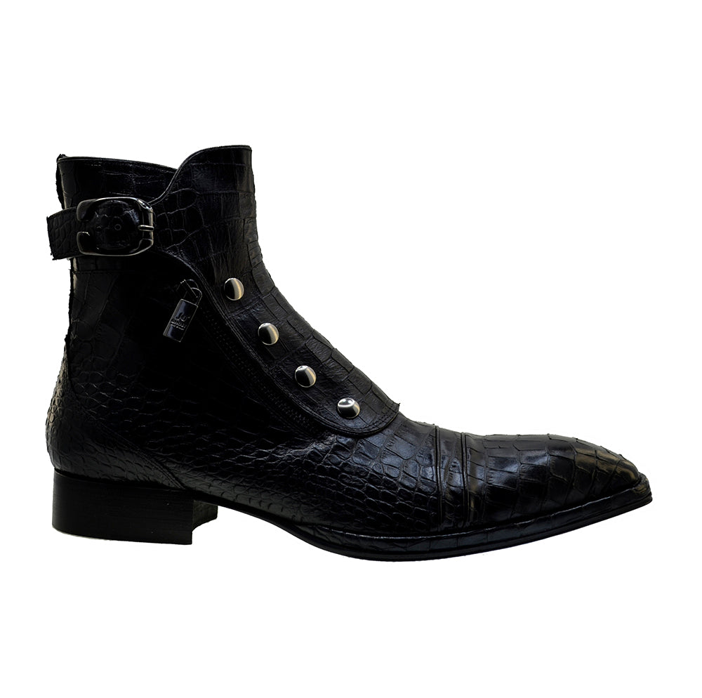 Italian Men's Shoes Jo Ghost 3206 Black Leather Print Crocodile Dress Ankle Boots