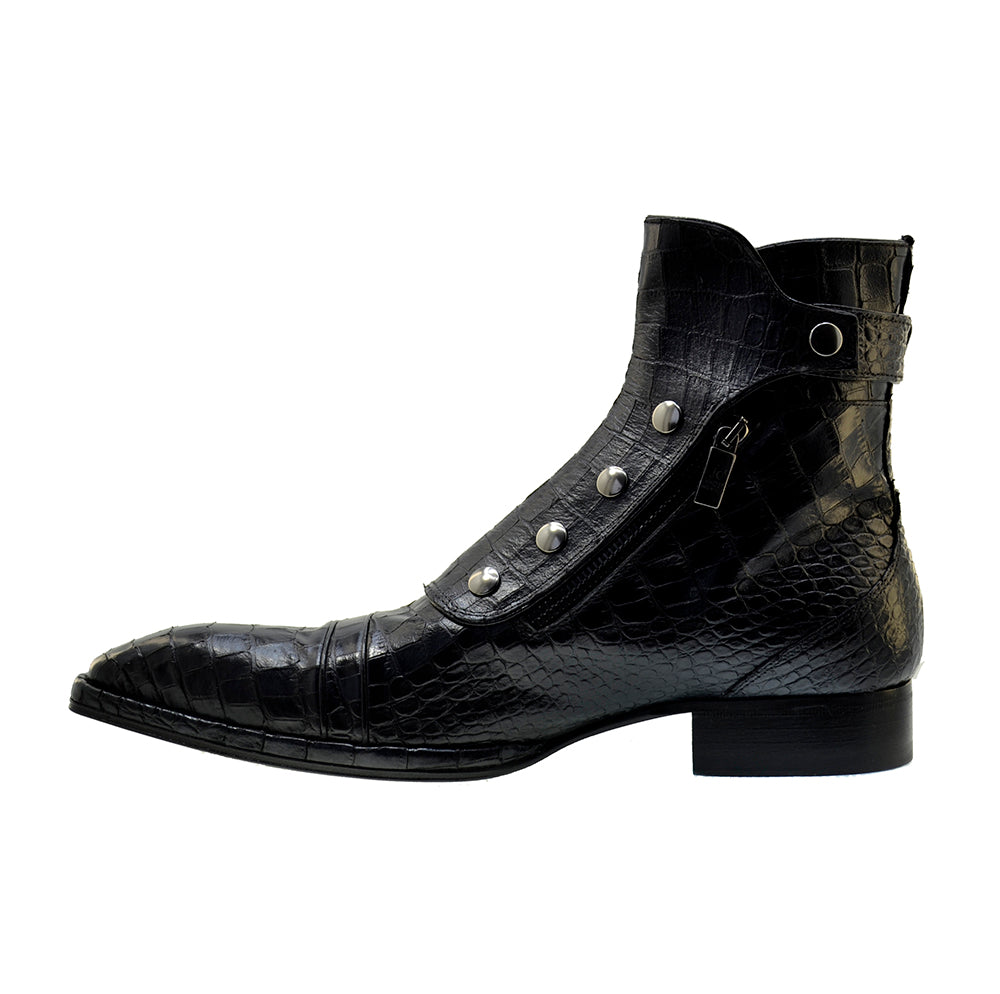Men s Italian Shoes Jo Ghost 3206 Black Leather Print Crocodile Dress Boots