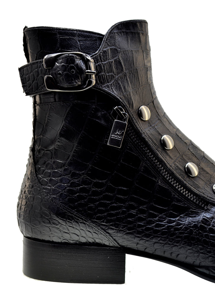 Italian Men's Shoes Jo Ghost 3206 Black Leather Print Crocodile Dress Ankle Boots