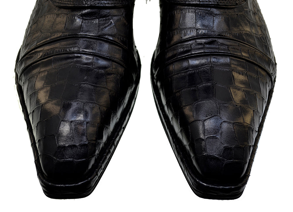Italian Men's Shoes Jo Ghost 3206 Black Leather Print Crocodile Dress Ankle Boots