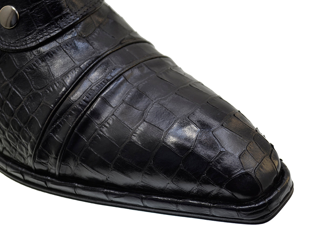 Italian Men's Shoes Jo Ghost 3206 Black Leather Print Crocodile Dress Ankle Boots