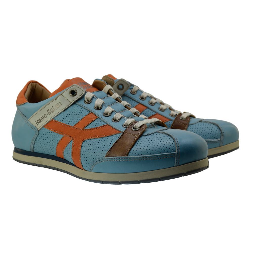 Men's Sneaker Kamo-Gutsu Tifo-044 Cielo-Arancio Leather Sneaker