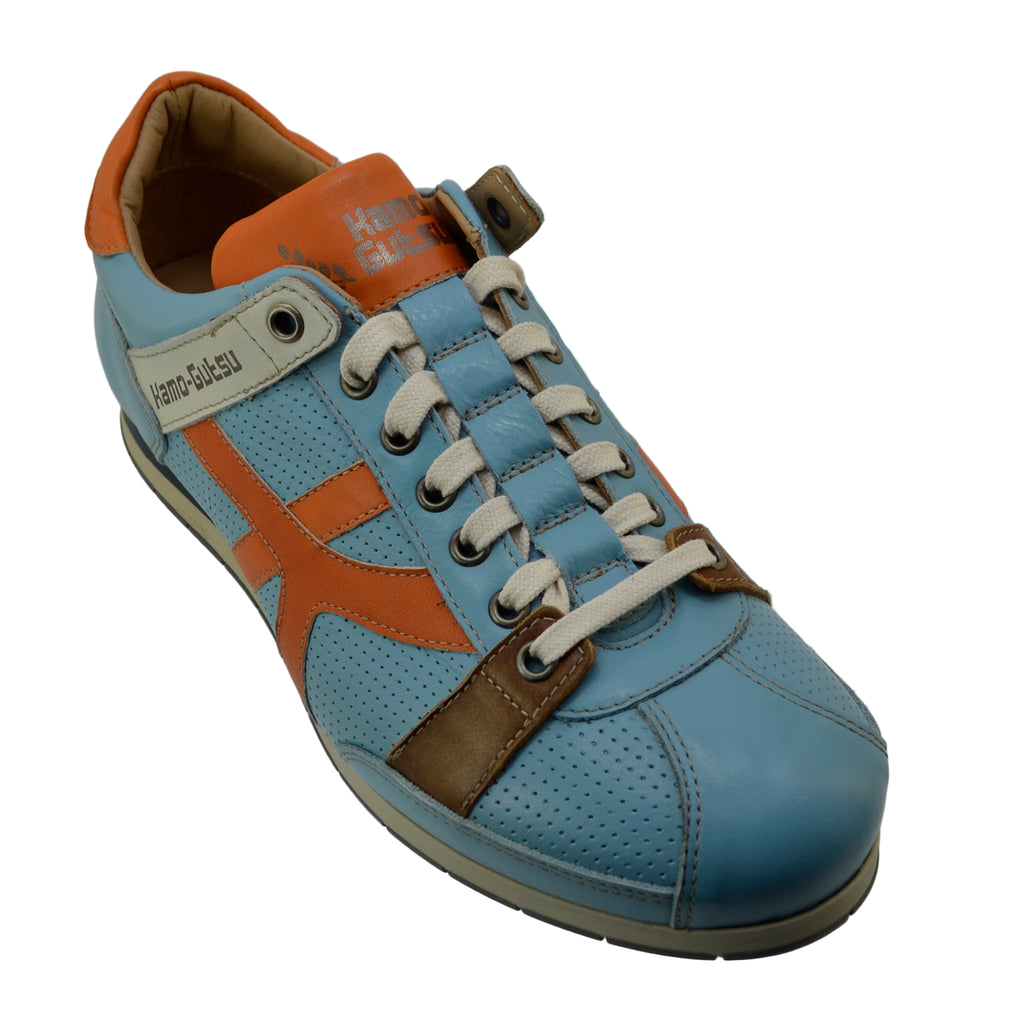 Men's Sneaker Kamo-Gutsu Tifo-044 Cielo-Arancio Leather Sneaker