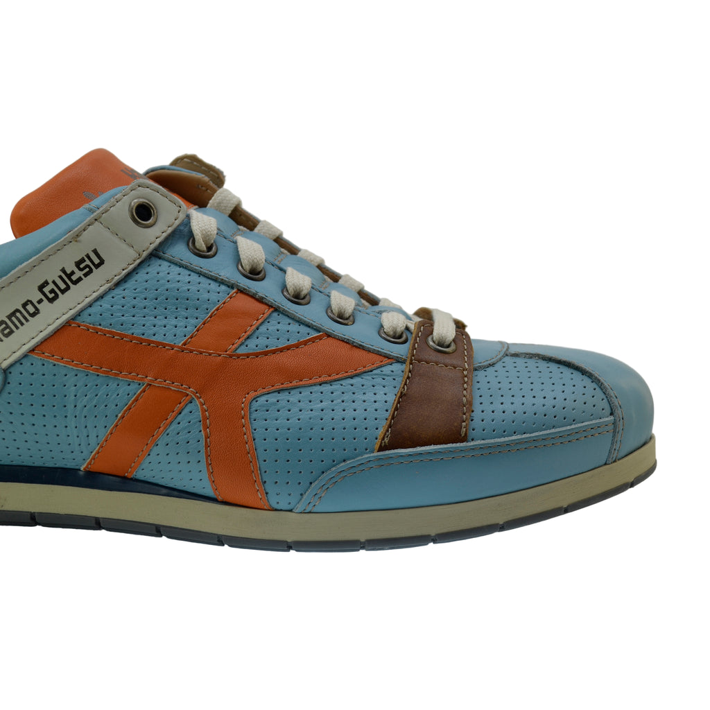 Men's Sneaker Kamo-Gutsu Tifo-044 Cielo-Arancio Leather Sneaker