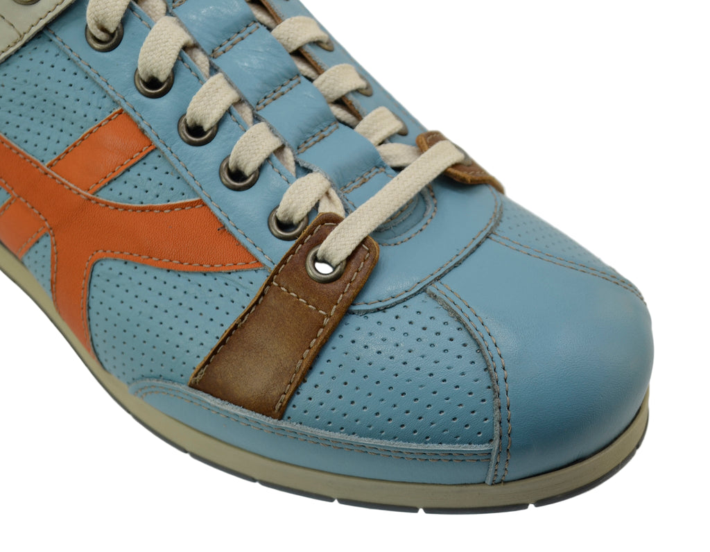 Men's Sneaker Kamo-Gutsu Tifo-044 Cielo-Arancio Leather Sneaker