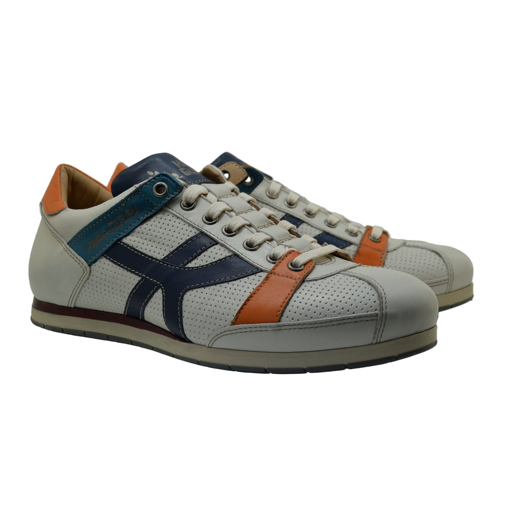 Men's Sneaker Kamo-Gutsu Tifo-044 Bianco-Denim Leather Sneaker
