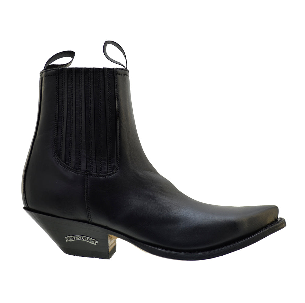 Sendra 1692 Black Leather Ibiza Heel Women Ankle Cowboy Boots