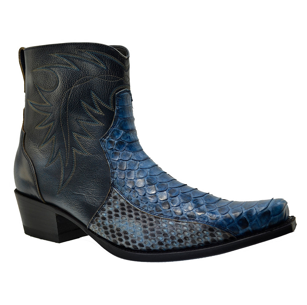 Men's Cowboy Boots Sendra 10165P Blue Leather Blue Python Skin Cuban Heel