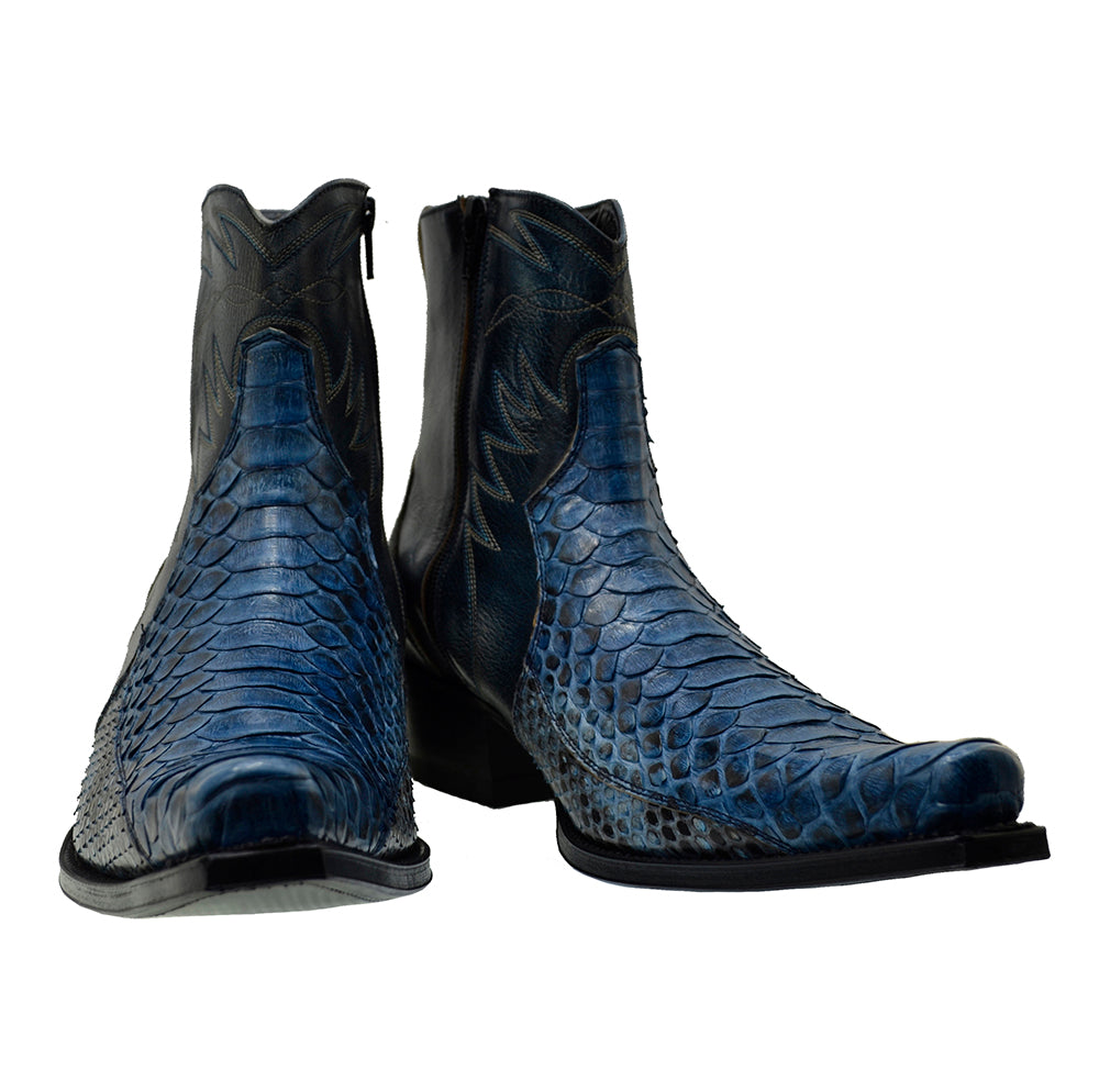 Python Skin Boots Blue Sendra 10165P Blue Python Skin Leather Cuban Heel Cowboy Boots – Soho Boots