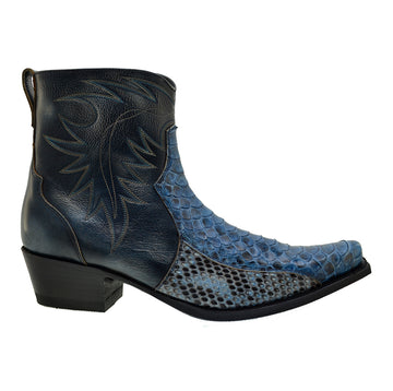 Men's Cowboy Boots Sendra 10165P Blue Leather Blue Python Skin Cuban Heel