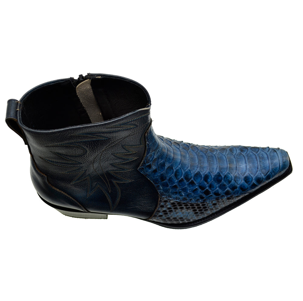 Men's Cowboy Boots Sendra 10165P Blue Leather Blue Python Skin Cuban Heel