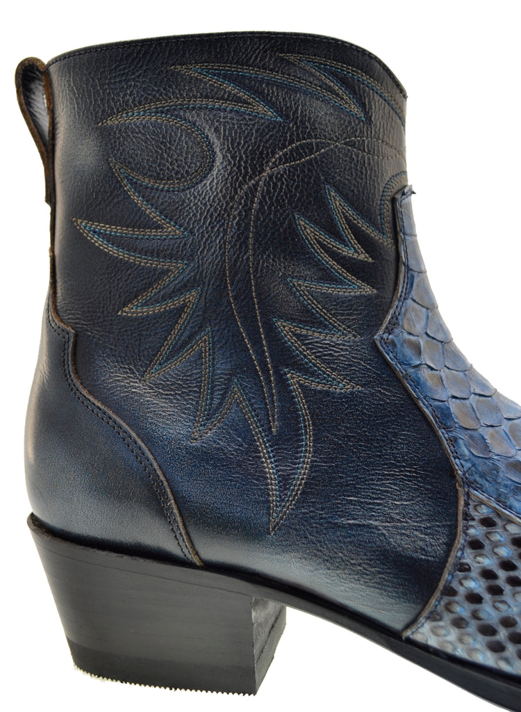 Men's Cowboy Boots Sendra 10165P Blue Leather Blue Python Skin Cuban Heel