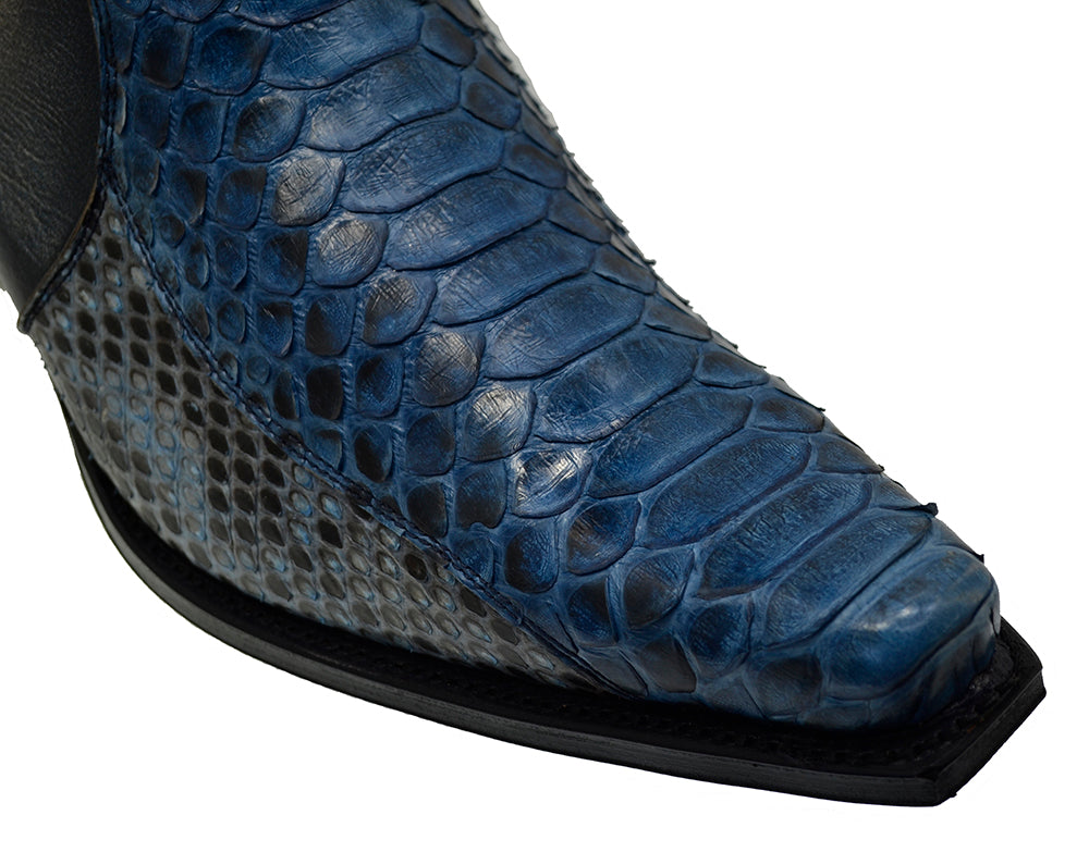 Men's Cowboy Boots Sendra 10165P Blue Leather Blue Python Skin Cuban Heel