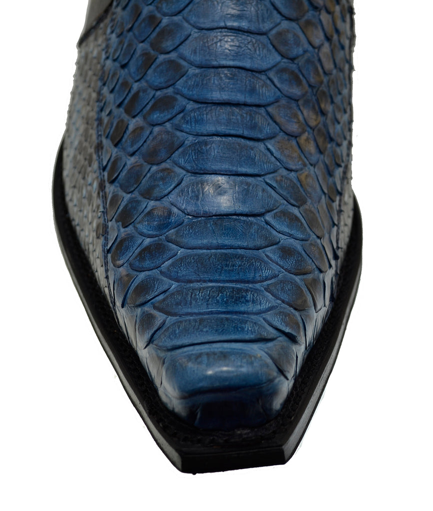 Men's Cowboy Boots Sendra 10165P Blue Leather Blue Python Skin Cuban Heel