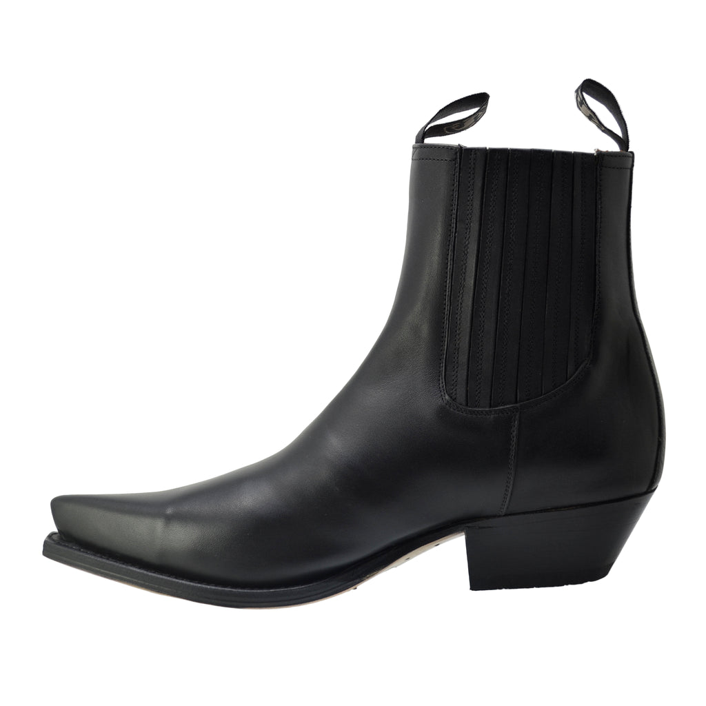 Men's Cowboy Boots Sendra 1692 West Black Leather Cuban Heel Pull up Ankle Boots