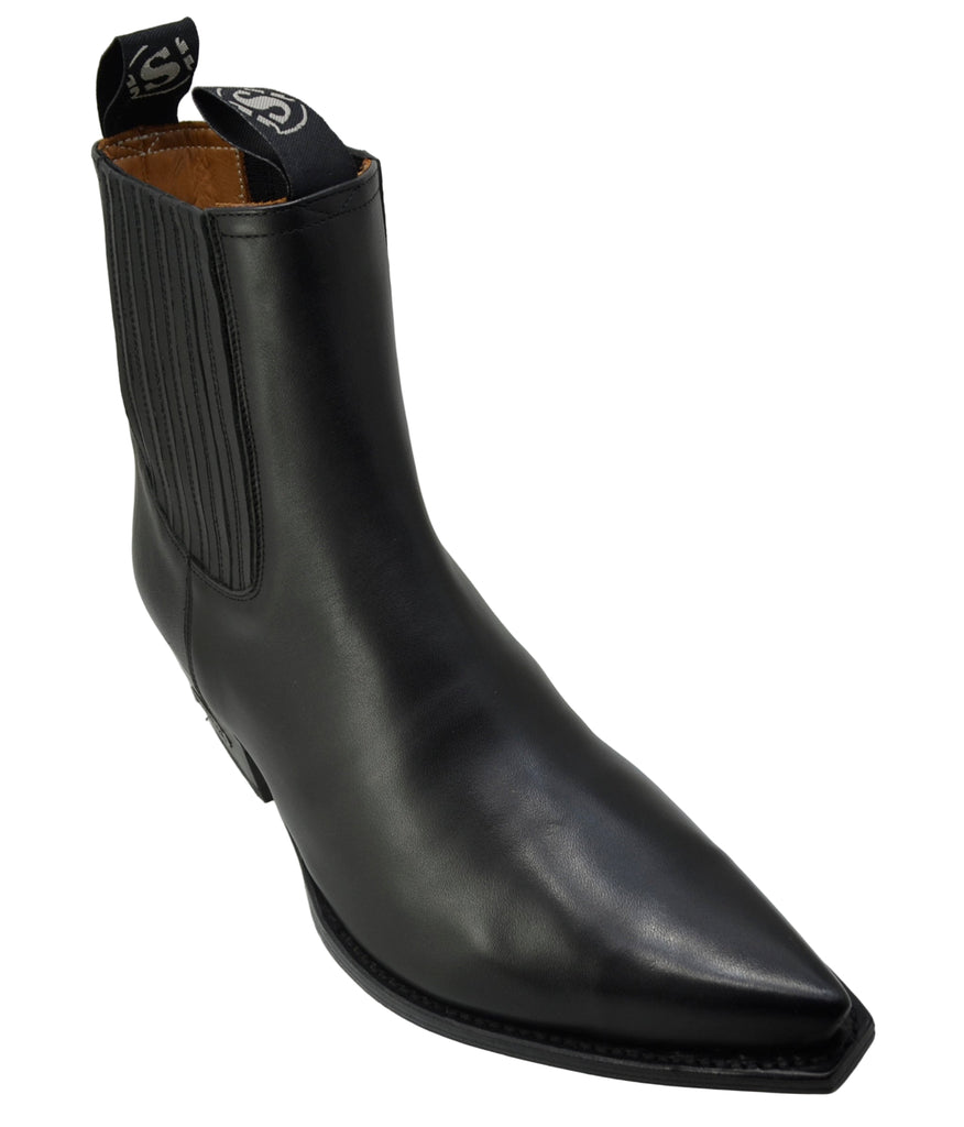 Men's Cowboy Boots Sendra 1692 West Black Leather Cuban Heel Pull up Ankle Boots